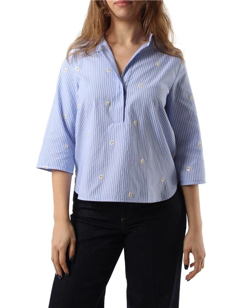 BLUSA A RIGHE DONNA AZZURRO