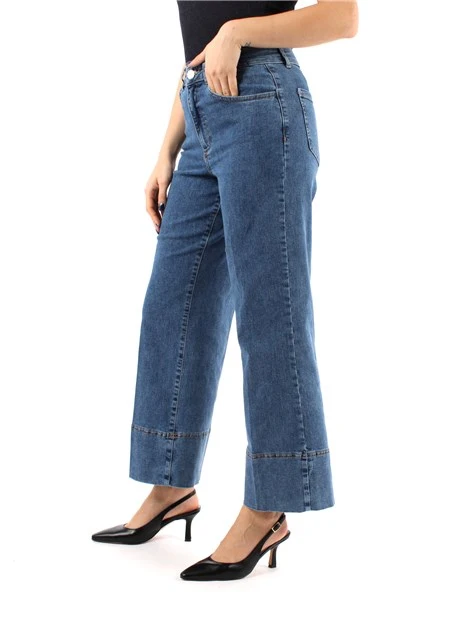 JEANS CROPPED DRITTI CON RISVOLTO DONNA BLU CHIARO