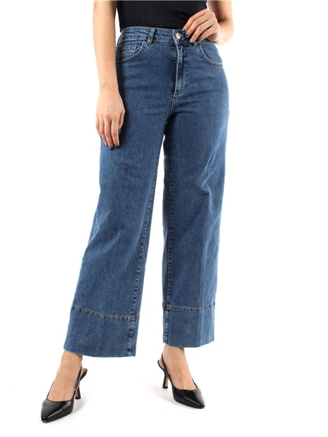 JEANS CROPPED DRITTI CON RISVOLTO DONNA BLU CHIARO