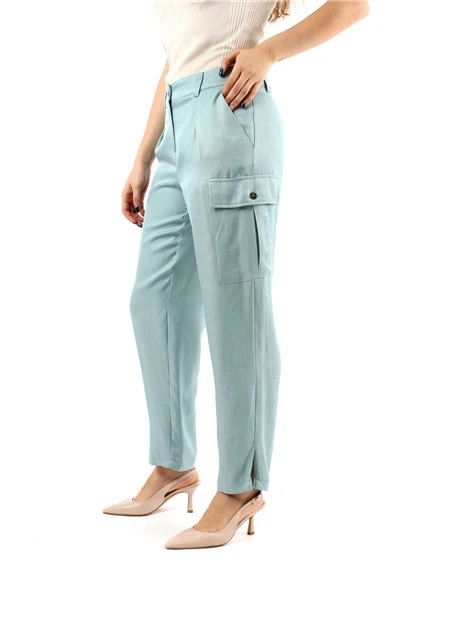 PANTALONI CARGO DONNA IN TWILL MISTO LINO DONNA CELESTE