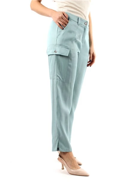 PANTALONI CARGO DONNA IN TWILL MISTO LINO DONNA CELESTE