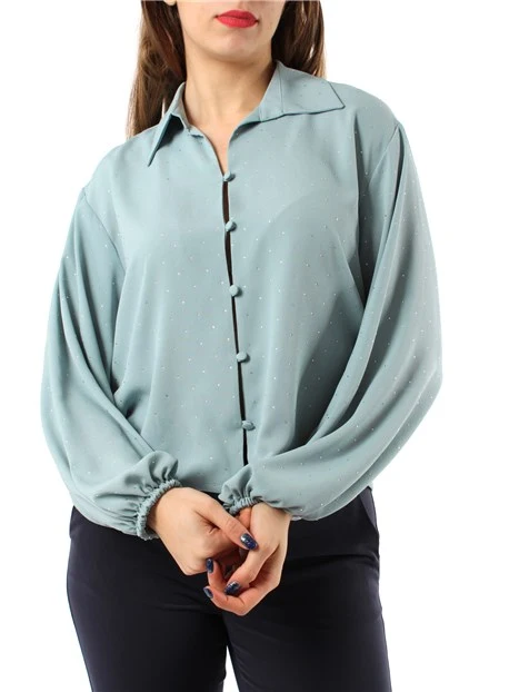 CAMICIA IN CRÊPE CON CRISTALLI DONNA CELESTE