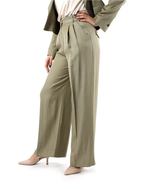 PANTALONI PALAZZO IN MISTO LINO E VISCOSA DONNA VERDE