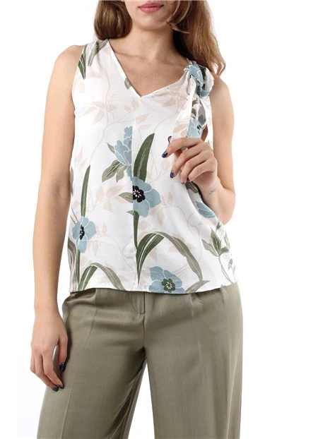 TOP IN TWILL A FANTASIA DONNA BIANCO