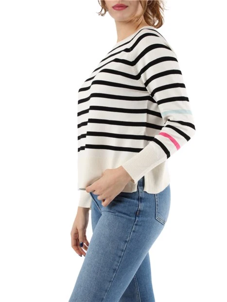 MAGLIA GIROCOLLO A RIGHE CON MANICHE RAGLAN DONNA BIANCO