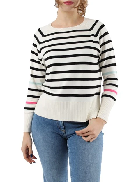 MAGLIA GIROCOLLO A RIGHE CON MANICHE RAGLAN DONNA BIANCO