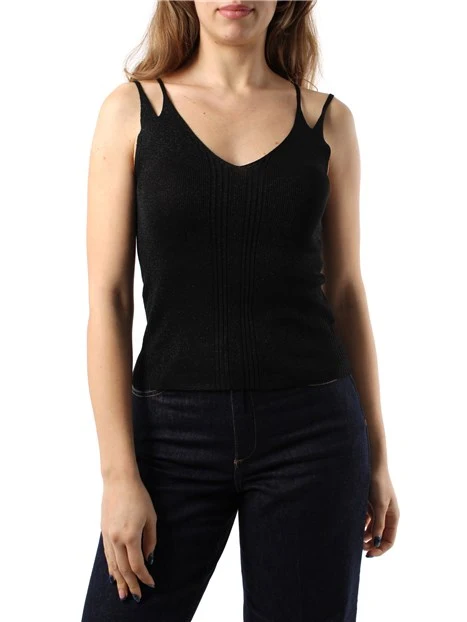 TOP IN MISTO LUREX CON DOPPIE SPALLINE DONNA NERO