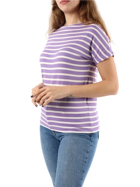 T-SHIRT MANICA CORTA A RIGHE IN JERSEY DONNA LILLA