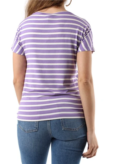 T-SHIRT MANICA CORTA A RIGHE IN JERSEY DONNA LILLA