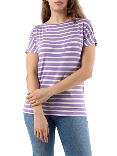 T-SHIRT MANICA CORTA A RIGHE IN JERSEY DONNA LILLA