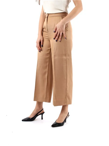 PANTALONE CROPPED IN MISTO VISCOSA E LINO DONNA BEIGE