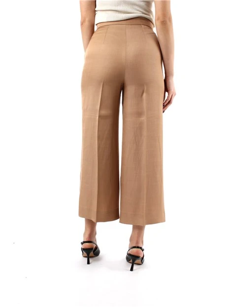 PANTALONE CROPPED IN MISTO VISCOSA E LINO DONNA BEIGE