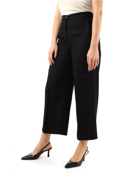 PANTALONE CROPPED IN MISTO VISCOSA E LINO DONNA NERO