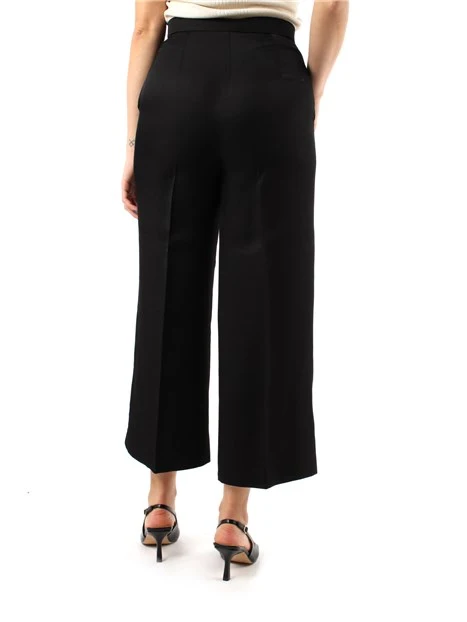 PANTALONE CROPPED IN MISTO VISCOSA E LINO DONNA NERO