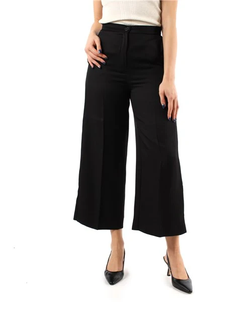 PANTALONE CROPPED IN MISTO VISCOSA E LINO DONNA NERO