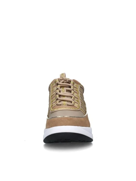 SNEAKERS PLATFORM UP CON GLITTER DONNA BEIGE ORO