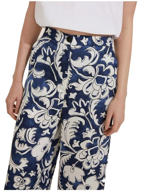 PANTALONI CROPPED AMPI FANTASIA FLOREALE DONNA BLU