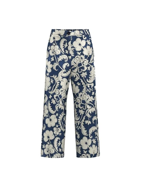 PANTALONI CROPPED AMPI FANTASIA FLOREALE DONNA BLU