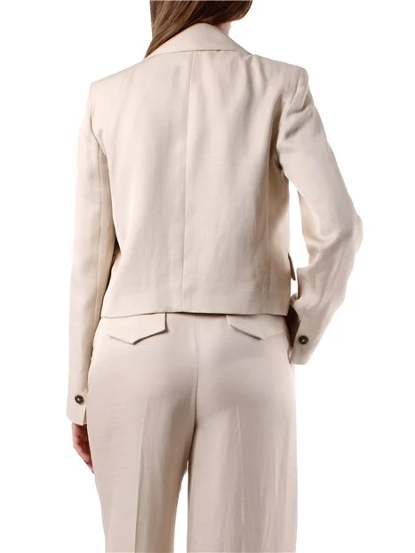 GIACCA BLAZER CORTA IN TWILL DI LINO E VISCOSA DONNA BEIGE