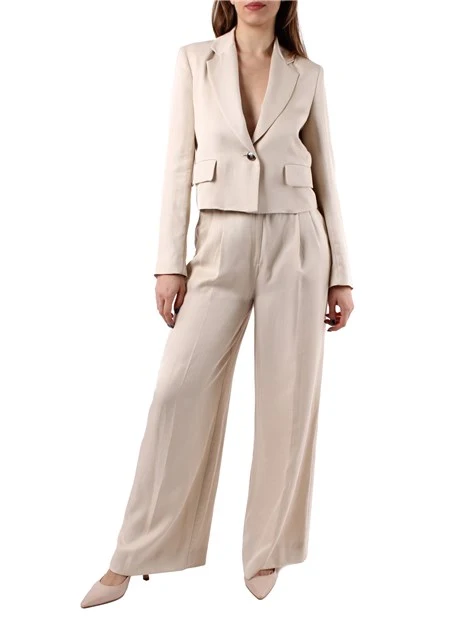 GIACCA BLAZER CORTA IN TWILL DI LINO E VISCOSA DONNA BEIGE