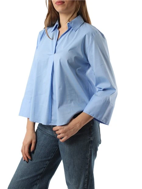 BLUSA CON SCOLLO A V DONNA AZZURRO