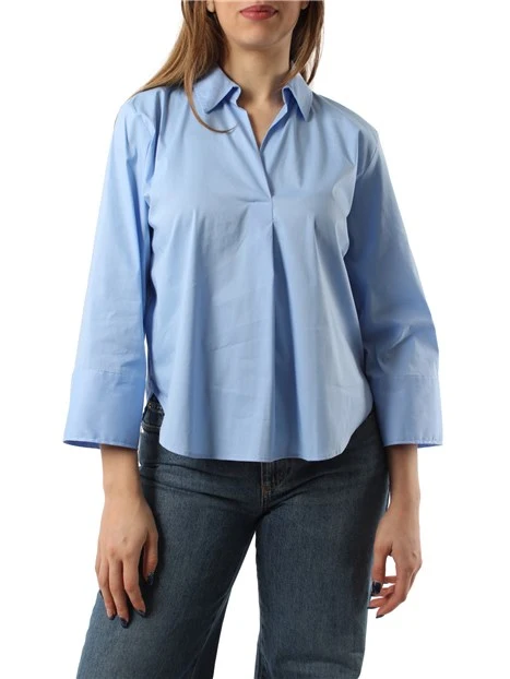 BLUSA CON SCOLLO A V DONNA AZZURRO