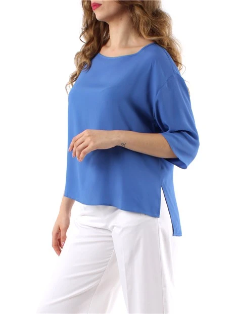 BLUSA SVASATA IN CRÊPE MISTO SETA DONNA AZZURRO