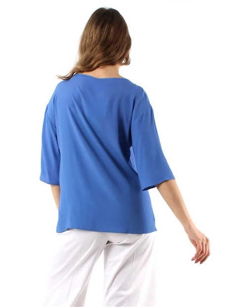 BLUSA SVASATA IN CRÊPE MISTO SETA DONNA AZZURRO