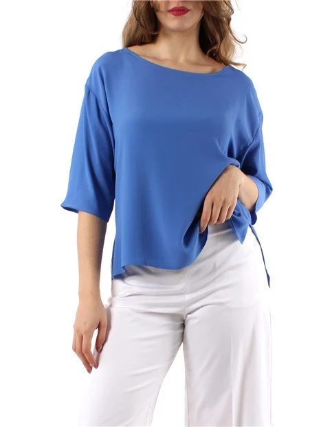 BLUSA SVASATA IN CRÊPE MISTO SETA DONNA AZZURRO