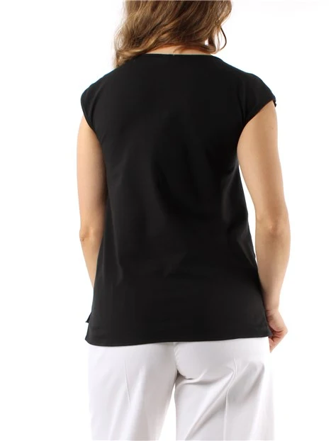 BLUSA A MANICHE CORTE IN MUSSOLA DI SETA DONNA NERO