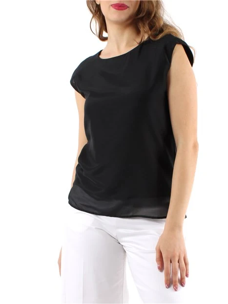 BLUSA A MANICHE CORTE IN MUSSOLA DI SETA DONNA NERO