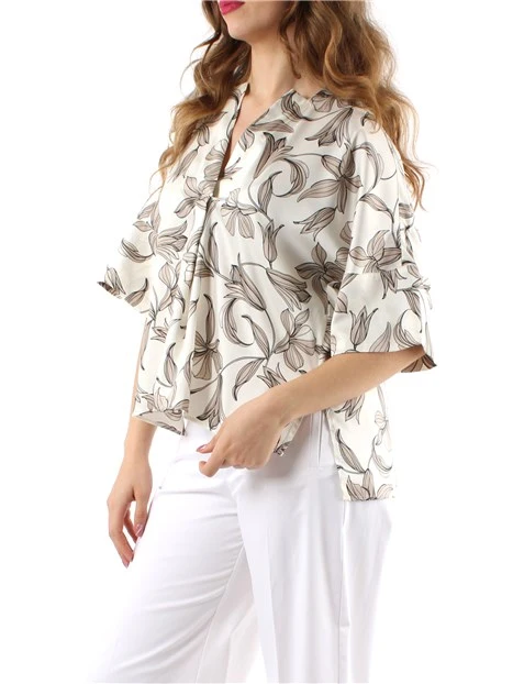 BLUSA SVASATA CON STAMPA FLOREALE DONNA BIANCO