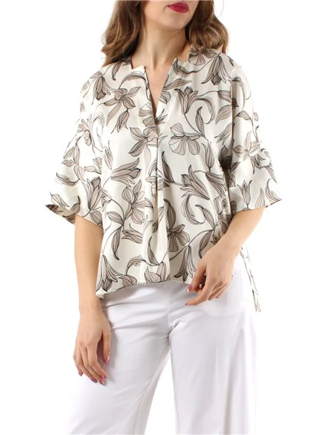 BLUSA SVASATA CON STAMPA FLOREALE DONNA BIANCO