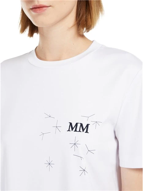 T-SHIRT MANICA CORTA CON STAMPA E RICAMO DONNA BIANCO