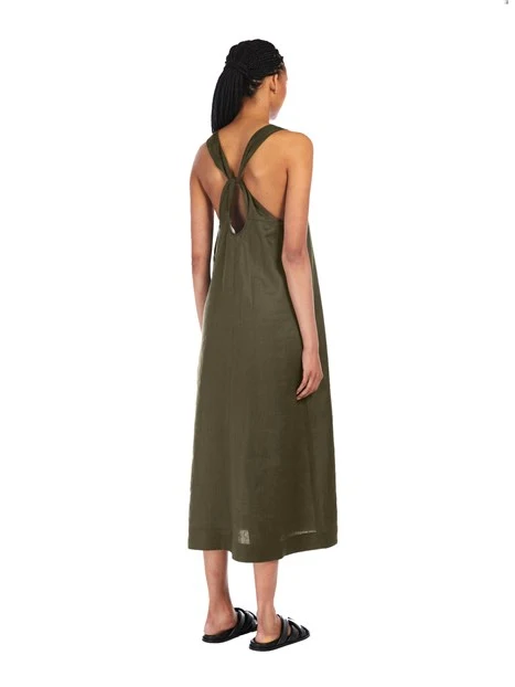 VESTITO LUNGO IN PURO LINO DONNA VERDE SCURO