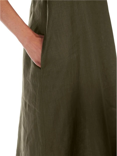 VESTITO LUNGO IN PURO LINO DONNA VERDE SCURO