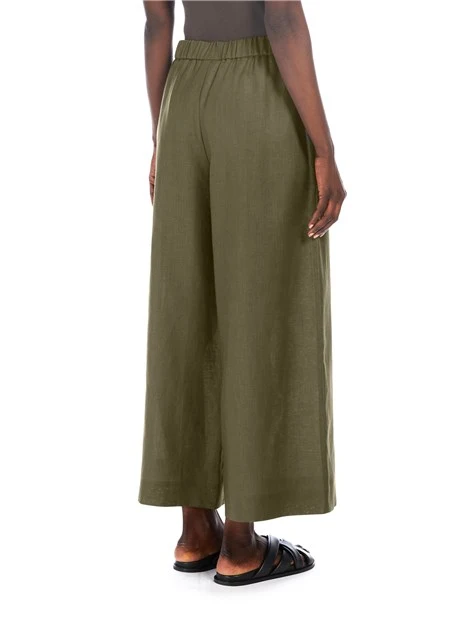 PANTALONI CROPPED AMPI IN PURO LINO DONNA VERDE SCURO