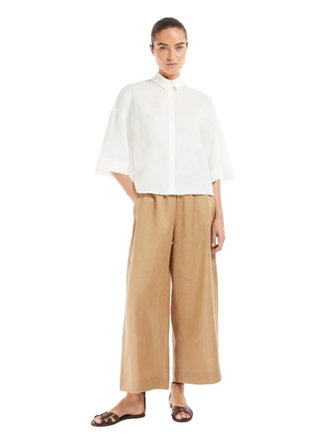 PANTALONI CROPPED AMPI IN PURO LINO DONNA BEIGE