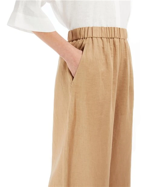 PANTALONI CROPPED AMPI IN PURO LINO DONNA BEIGE