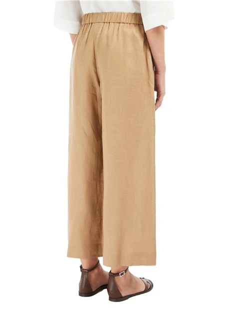 PANTALONI CROPPED AMPI IN PURO LINO DONNA BEIGE