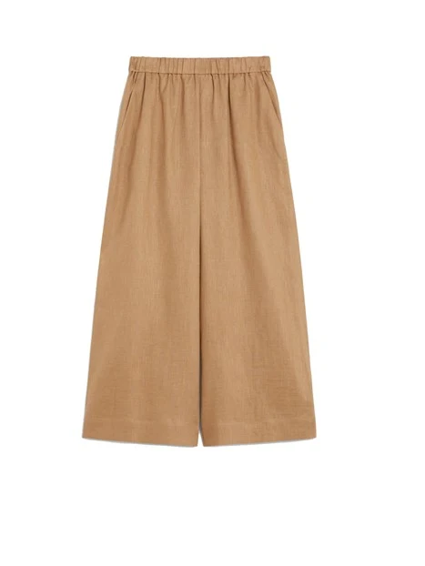 PANTALONI CROPPED AMPI IN PURO LINO DONNA BEIGE