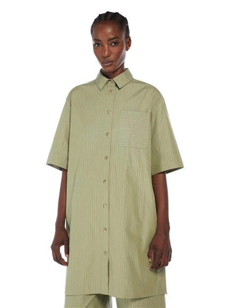 CAMICIA A RIGHE IN POPELINE DI COTONE DONNA VERDE