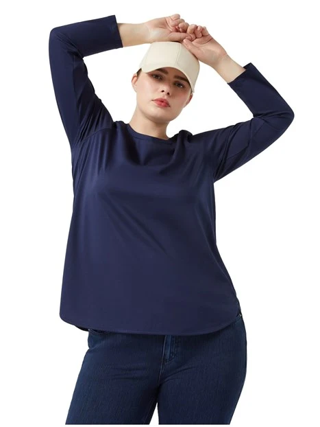 T-SHIRT MANICA LUNGA IN JERSEY DI COTONE DONNA BLU