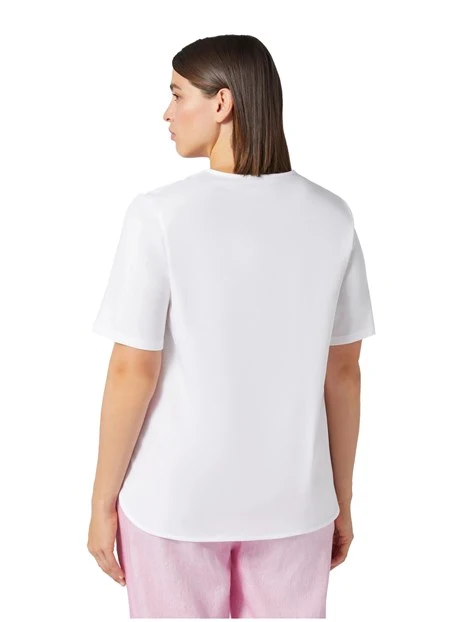 T-SHIRT MANICA CORTA CON SCOLLO A V IN COTONE DONNA BIANCO