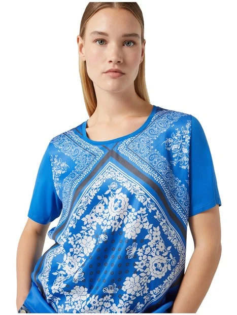 T-SHIRT MANICA CORTA CON STAMPA A FANTASIA DONNA BLU