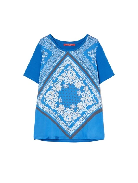 T-SHIRT MANICA CORTA CON STAMPA A FANTASIA DONNA BLU