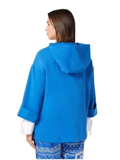 FELPA CON ZIP E CAPPUCCIO IN JERSEY DI COTONE DONNA BLU