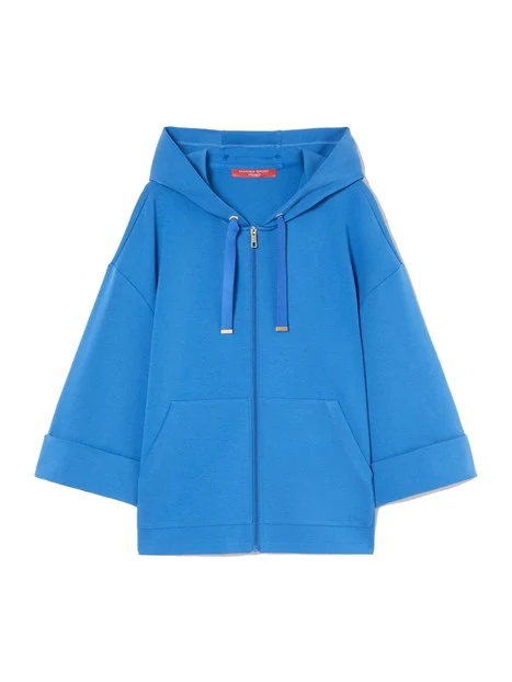 FELPA CON ZIP E CAPPUCCIO IN JERSEY DI COTONE DONNA BLU