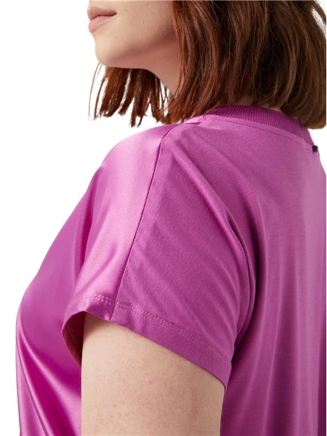 T-SHIRT MANICA CORTA GIROCOLLO IN RASO DONNA FUCSIA