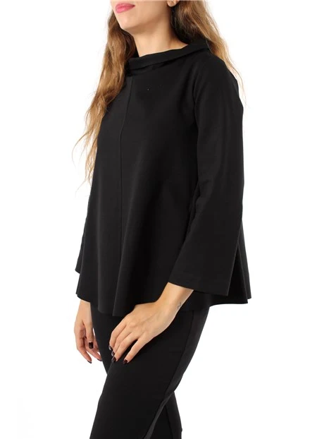 BLUSA CON SCOLLO ALTO E TASCHE DONNA NERO